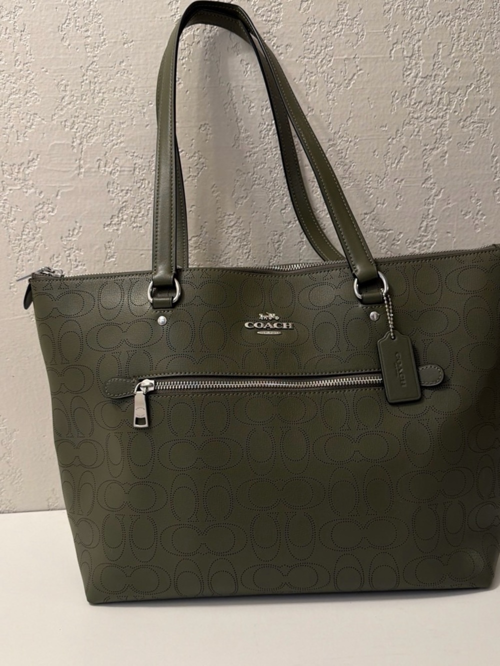COACH Olive Green Signature Zip Tote